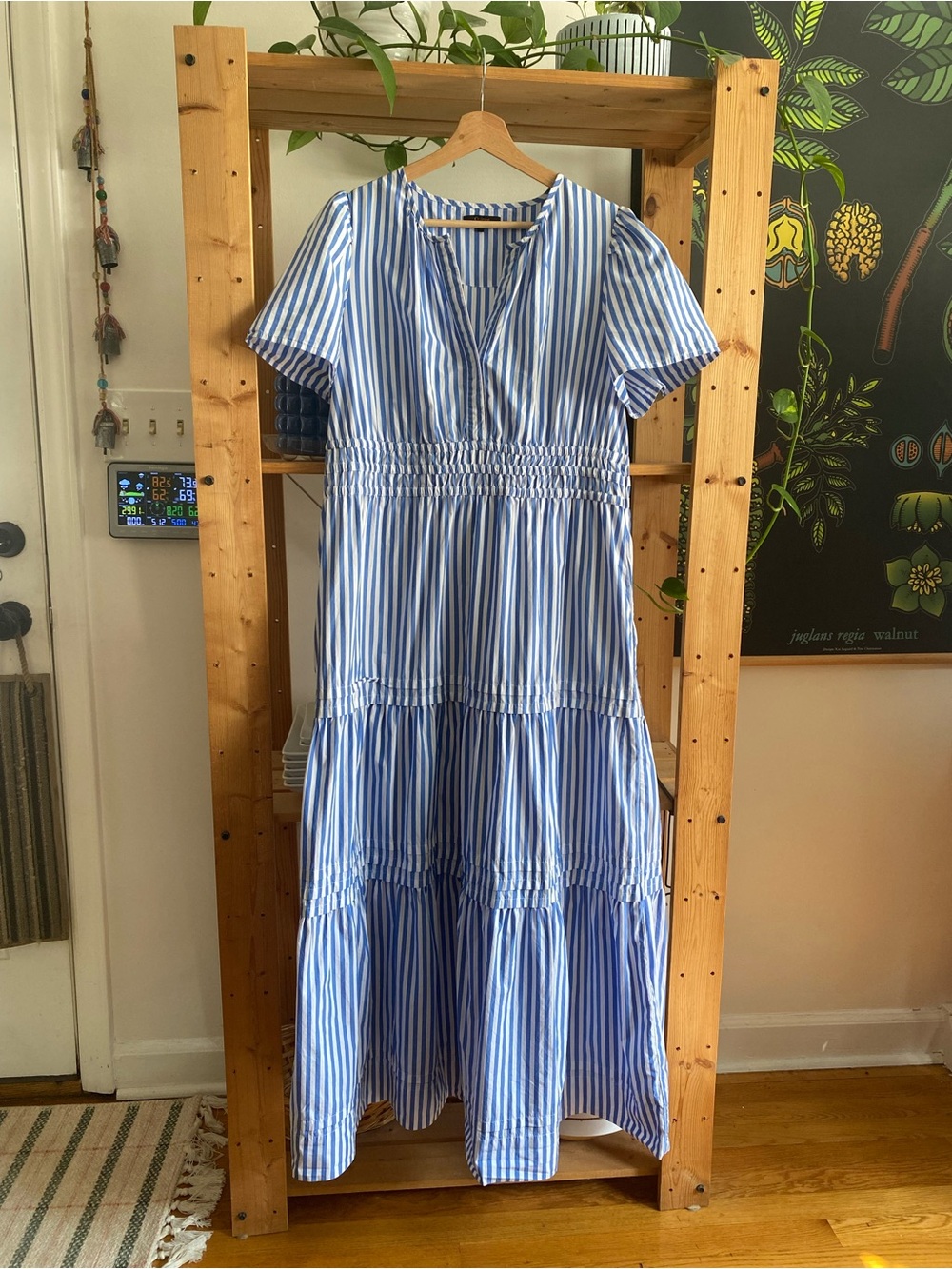 Quince Blue White Azure Stripe Organic Cotton Poplin Tiered Maxi Dress Large - Picture 6 of 16